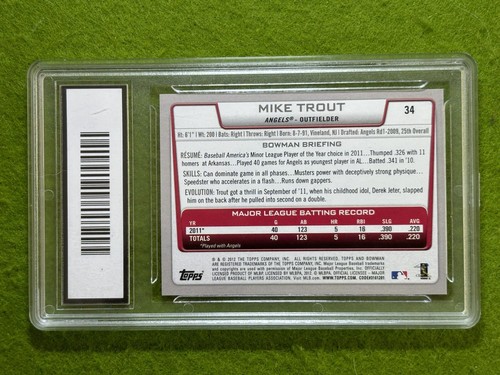 Mike Trout GMA 10 GEM MINT CARD Jersey #27 Angels 2012 Topps Bowman LA Angels - Picture 20 of 24