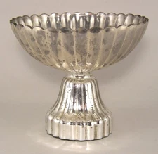 Compote Bowl Vase Glass Silver Mercury Fluted Wall 8"Dia 7"High