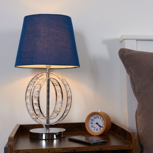 Table Lamp Chrome Hoop Base Living Room Bedroom Home Light Large Shade LED Bulb - Picture 40 of 60
