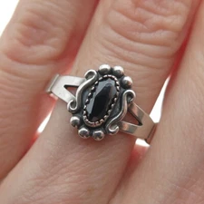 WHEELER MFG CO Old Pawn 925 Sterling Vintage Hematite Beaded Ring Size 9.25