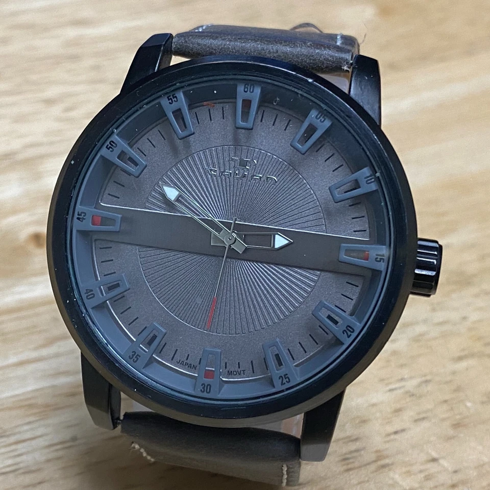 Reloj de cuarzo analógico TAVAN para hombre caja negra banda marrón movimiento Japón ~ batería nueva Foto 2 de 4