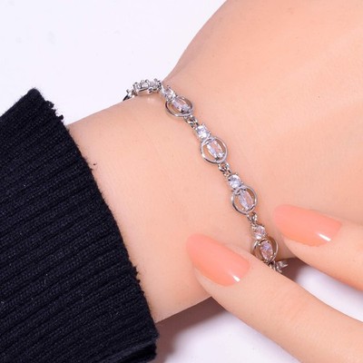 White Topaz & Cubic Zirconia 925 Sterling Silver Tennis Bracelet 8.99'' B73069529