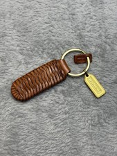 VINTAGE COACH Braided Brown Leather Strap KeyFob Bag Charm Keychain HangTag Rare