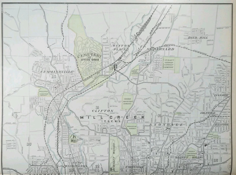 Vintage 1901 CINCINNATI OHIO Map 14"x22" Old Antique Original REDS BASEBALL PARK - Image 2 of 4