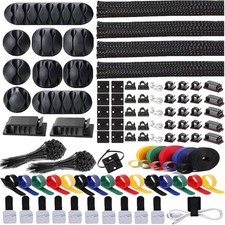 ELII 300PCS Cable Management Kit,4 Cable Sleeve 35 Cable Clips with 11Cord Holde