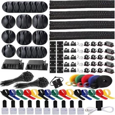 ELII 300PCS Cable Management Kit,4 Cable Sleeve 35 Cable Clips with 11Cord Holde