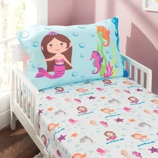 EVERYDAY KIDS Toddler Fitted Sheet and Pillowcase Set 2 Piece, Mermaid 