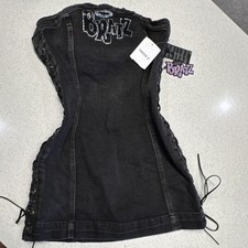 New w tags Forever 21 Bratz Dolls Black Denim Strapless Dress Rhinestone Size L