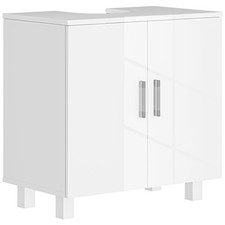 HOMCOM Freestanding Bathroom High Gloss Under Sink Cabinet, White