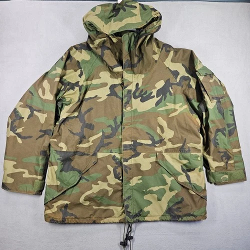 US Military Extended Cold Weather Parka Mens XL Hooded Camo Woodland Jacket video thumbnail