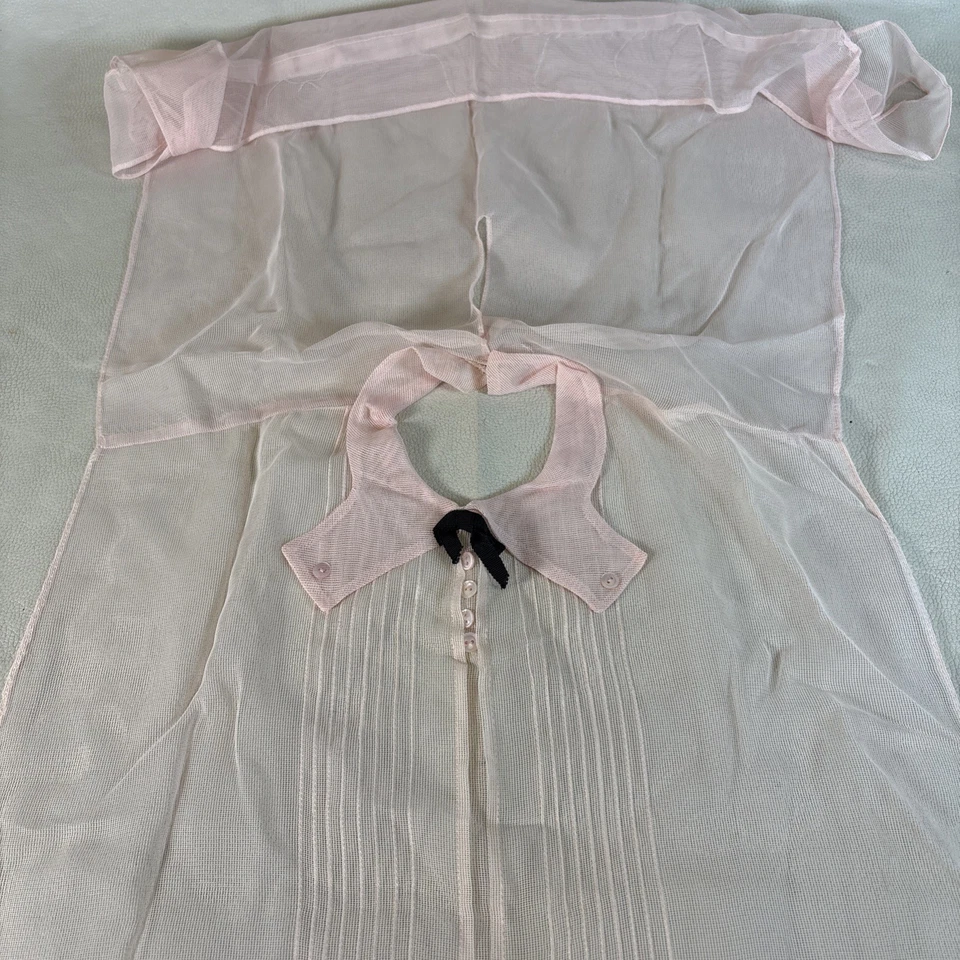 Art Deco Antique Pink Tulle Mock Blouse / Dickey Pleated Front & Collar Sz M(?) - Image 3 of 4