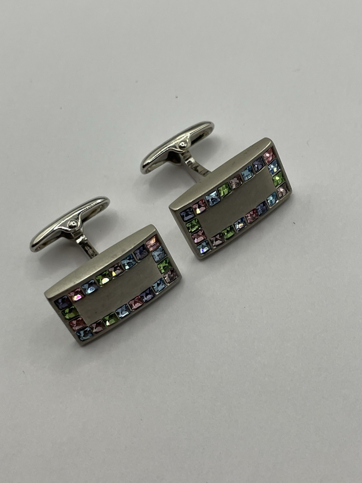 Cufflinks, Rectangular,  Tiny Pink Blue Green Gem… - image 2