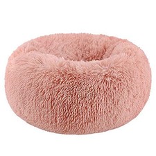 Soft Plush Round Pet Bed for Cats  Small Dogs SelfWarming 20in x 8in Pink