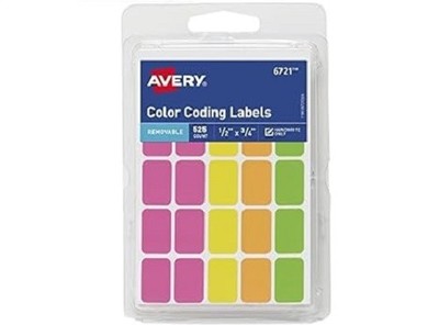 Removable Color Coding Labels 1/2x3/4inLabels4-1/6x2-13/16inSheetsAssorted525/PK