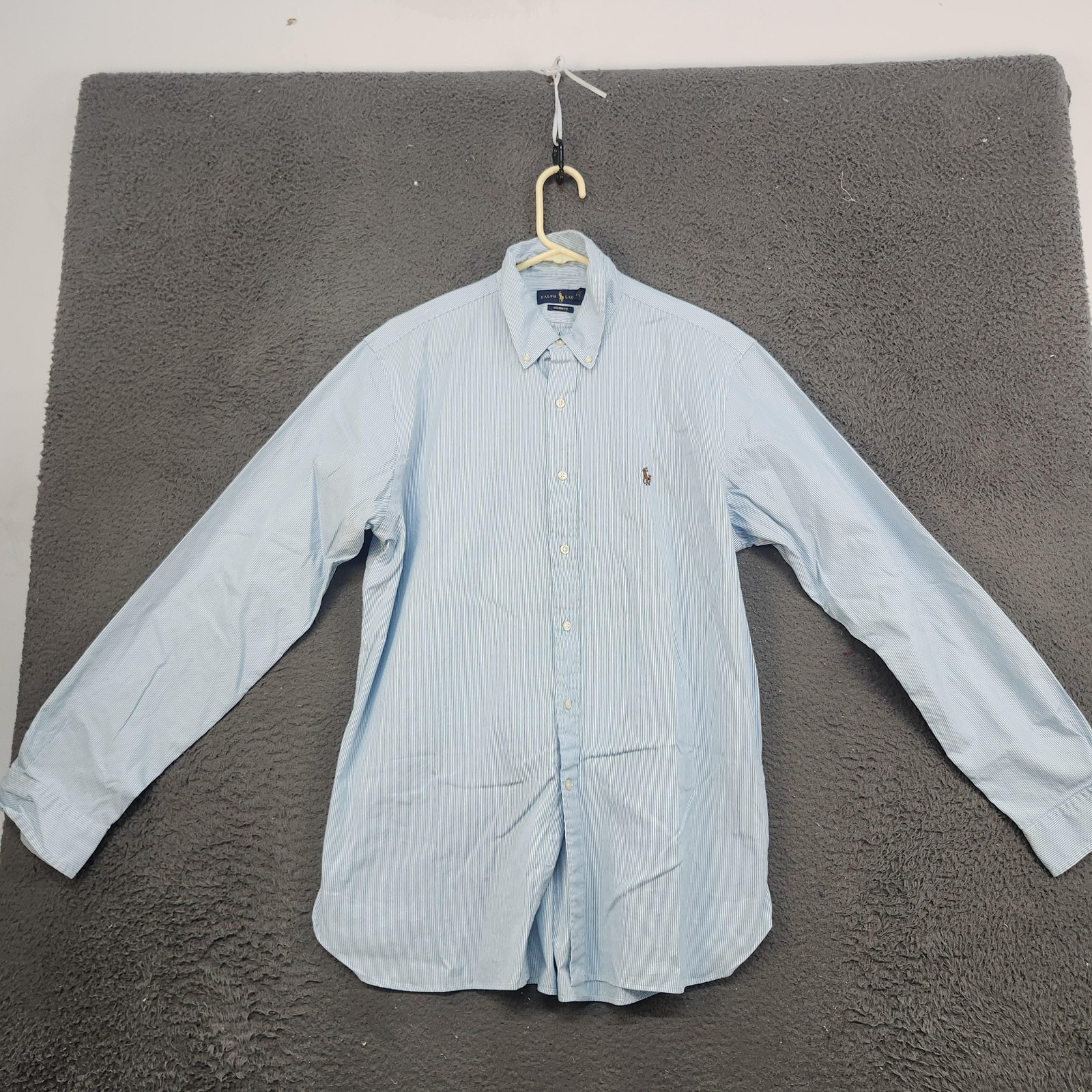 Ralph Lauren Shirt Mens 16.5 42 Blue White Stripe Button Down Custom Fit
