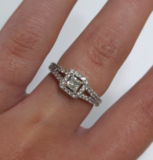14K Yellow Gold Princess Cut Natural Diamond Halo Engagement Ring Size 6.75