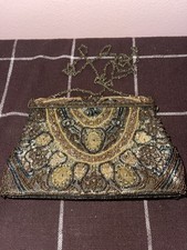 VINTAGE FULLY BEADED METALLIC HANDBAG WITH DETACHABLE SHOULDER/CROSSBODY CHAIN