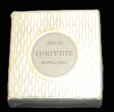 Vintage Avon Compétite Gold-Tone Round Refillable Compact w/Powder & Box 1970s