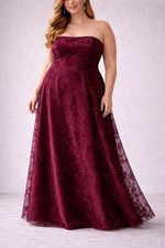 A Byer Speed USA Burgundy Velvet Floral Maxi Dress Womens 2XL Formal Prom Gown