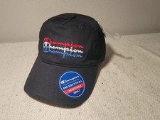 Champion Adjustable Back Black Baseball Cap with Retro Tri-Color Logo NWT