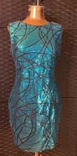 FOREVER 21 Turquoise Blue SEQUIN DRESS Size LARGE Sleeveless ABSTRACT Geometry