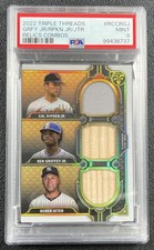 KEN GRIFFEY JR CAL RIPKEN DEREK JETER PSA 9 2022 TOPPS TRIPLE THREADS GU BAT /36