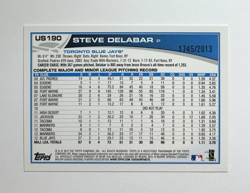 Serie Topps Update 2013 #US190 Steve Delabar Gold/2013 - Imagen 7 de 11