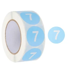Number 7 Stickers 1" Round Coded Self-Adhesive Labels Sky Blue 500Pcs/Roll