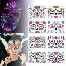 Fluorescent Halloween Face Tattoo Sticker Day of the Dead Funny Temporary NeonOY