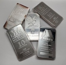 Lot Of 2- 10 Oz .999 Silver Bars - Assorted Mints, Varied Conditions, Our Choice