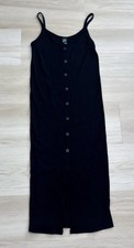 Wild Fable Black Ribbed Tank Dress M Faux Button Front Midi Sleeveless