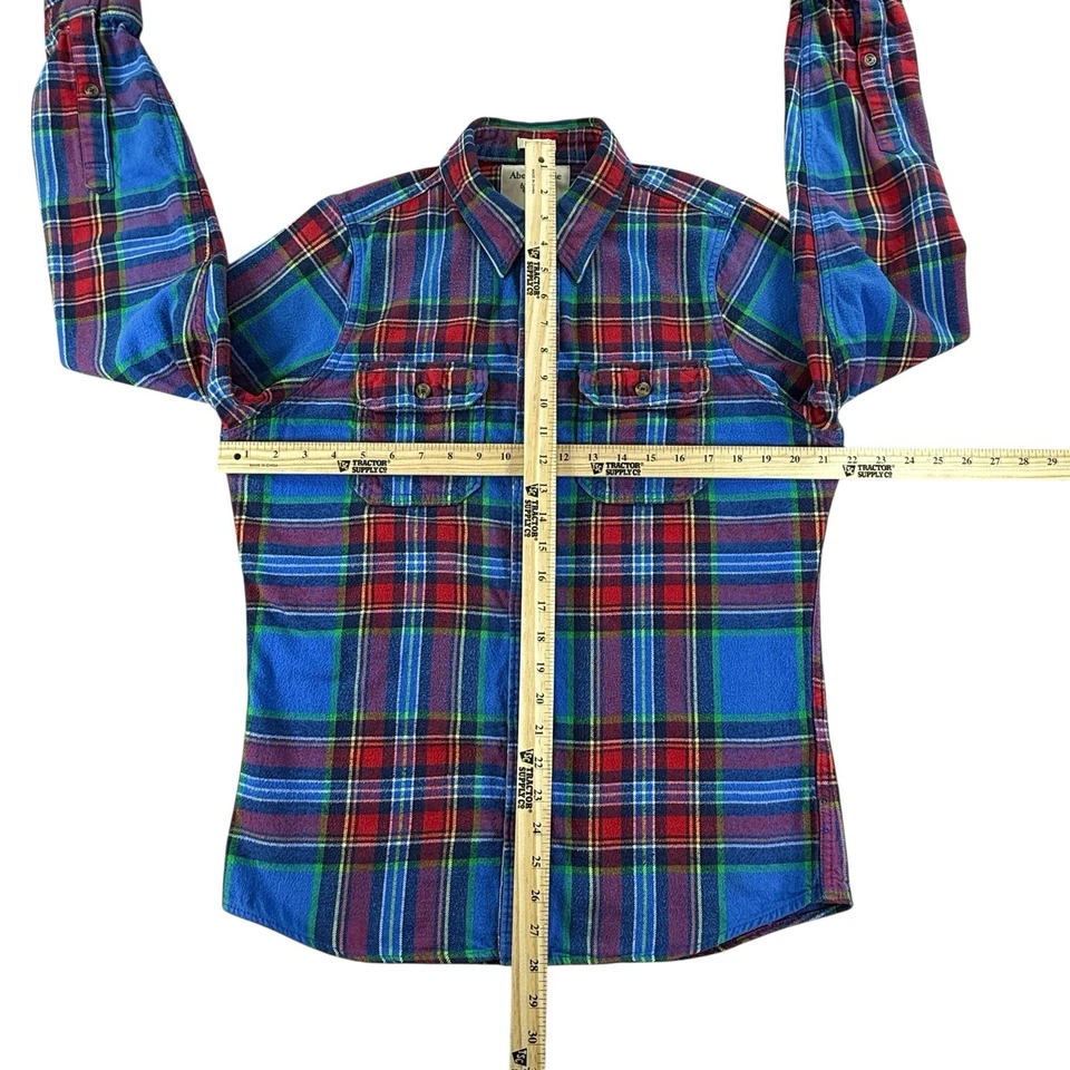 Camisa Abercrombie Fitch Hombres Mediana Pesada Colorida Franela Cuadros Ajuste Muscular Foto 3 de 4