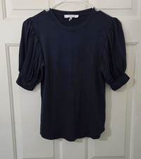 Frame Navy Blue Puff Short Sleeve Top Womens ...