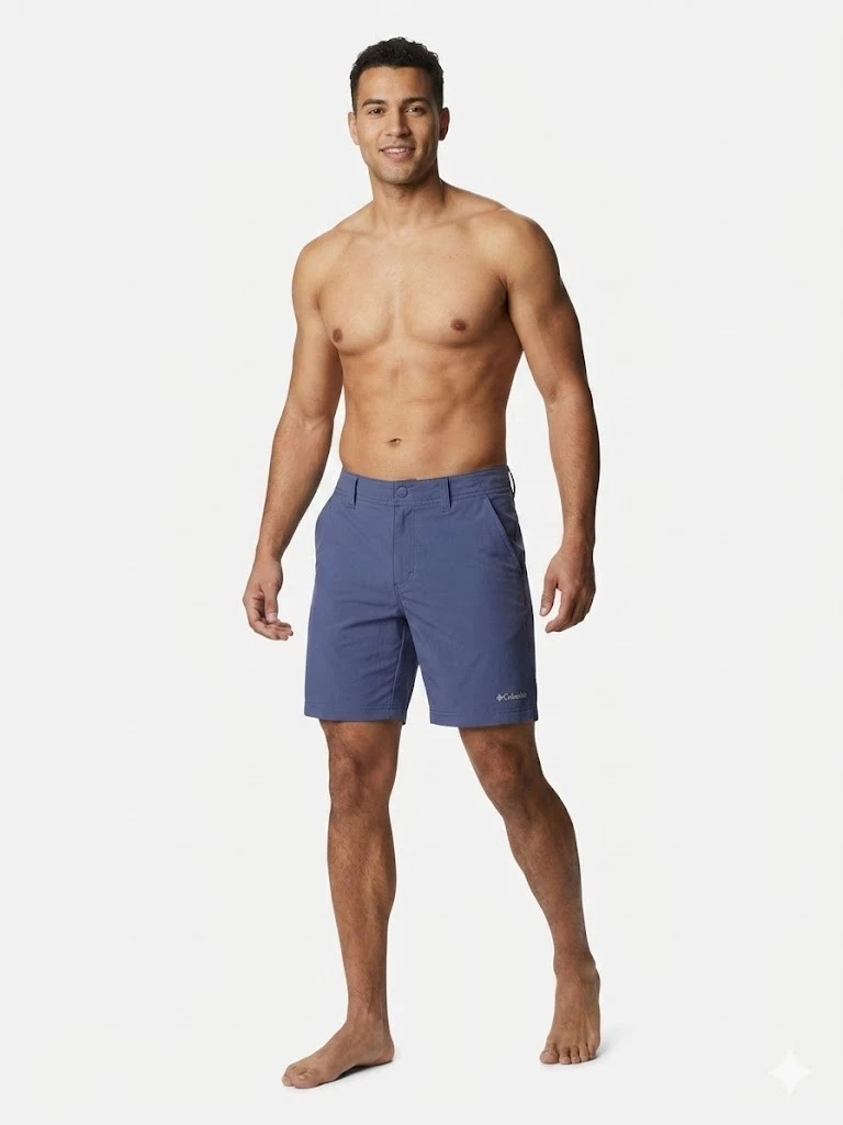 Columbia PFG Mens Shorts 34 Blue Grander Marlin II Fishing Hiking Stretch Water