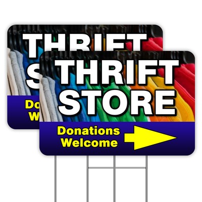 THRIFT STORE (Arrow) 2 Pack Double-Sided Yard Signs 16'' x 24'' with Metal Stakes 