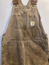 Vintage Carhartt Double Knee Brown Canvas Bib Overalls Mens 38x32 Workwear