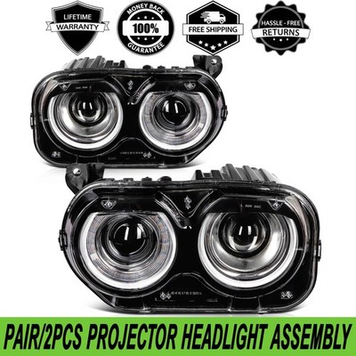 PAIR/2PCS LED DRL Halo Projector Headlight W/Bulb For Dodge Challenger 2015-2023