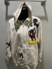 1928 Vintage Disney Zip Up Ivory Hoodie Mickey Mouse Large With Pockets