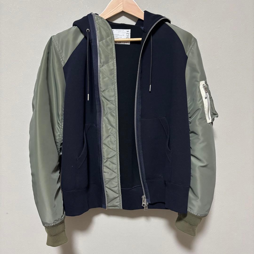 Sacai Different Material Switching Zip Parka Blou… - image 2