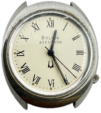 Vintage 35mm 1976 Accutron GT-3593 Roman Men's Tuning Fork Wristwatch USA Steel