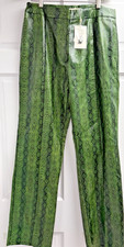 Fashion Nova Britney Faux Leather Snake Pants Green Size L NWT Retro Style