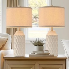 22IN Modern Ceramic Table Lamp Set of 2 White Lamps for Living Room Tall Bedroom
