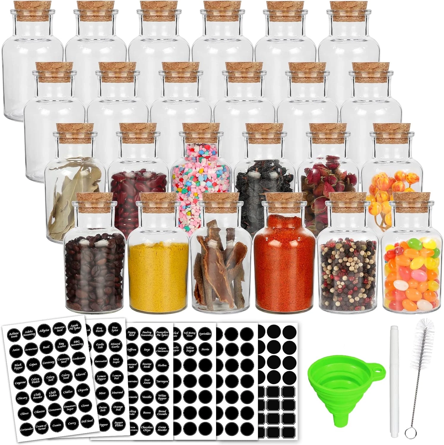 24 Pack Glass Jars Bottles with Cork Lids,5oz Herb Bottles 150ml Spice Jars w...