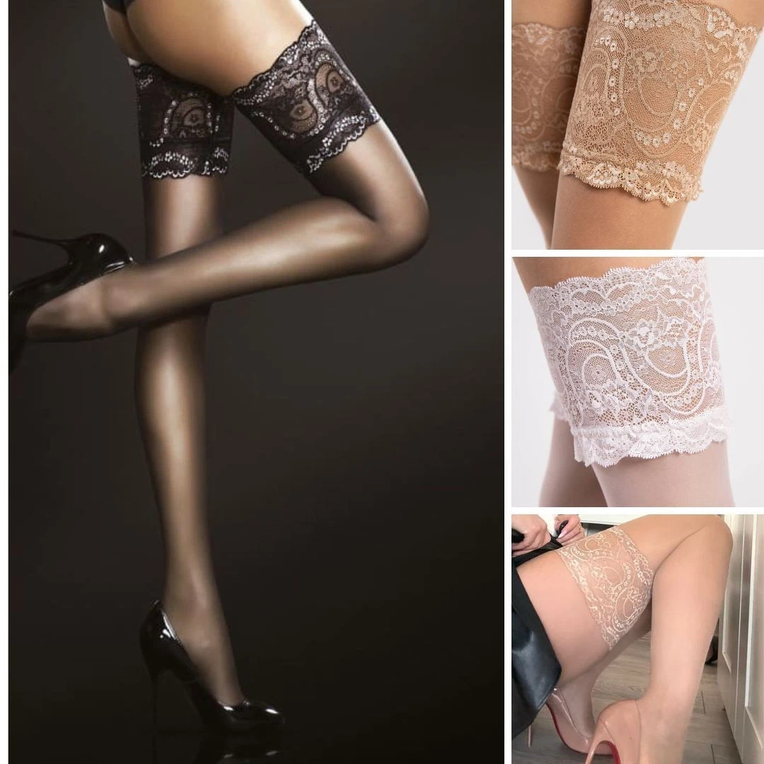 Fiore Halterlose Strümpfe Sensual  Packung, 1-Paar, 1 Paar  Halterlose Damen Stuempfe Mit Phantasie Muster Am Bund S0hau057