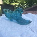 Blue Fenton glass Shoe Figurine Starburst Pattern Decorative Fashion