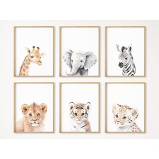 Nursery Animal Wall Art Decor Baby Safari Canvas Prints Jungle Animal Wall Ar...