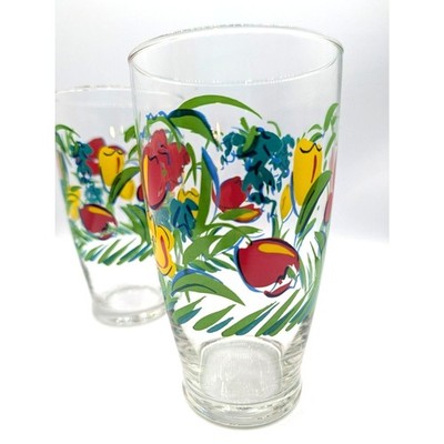 VTG 2 Luminarc Spring Blossom France Bright Floral Tulip 16oz Drinking Glasses