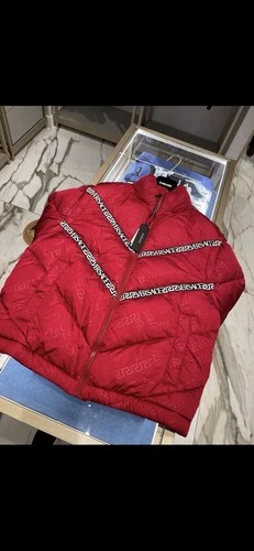 Versace Mens Red Monogram Hooded Full Zip Puffer Jacket Cotton Size L image 2