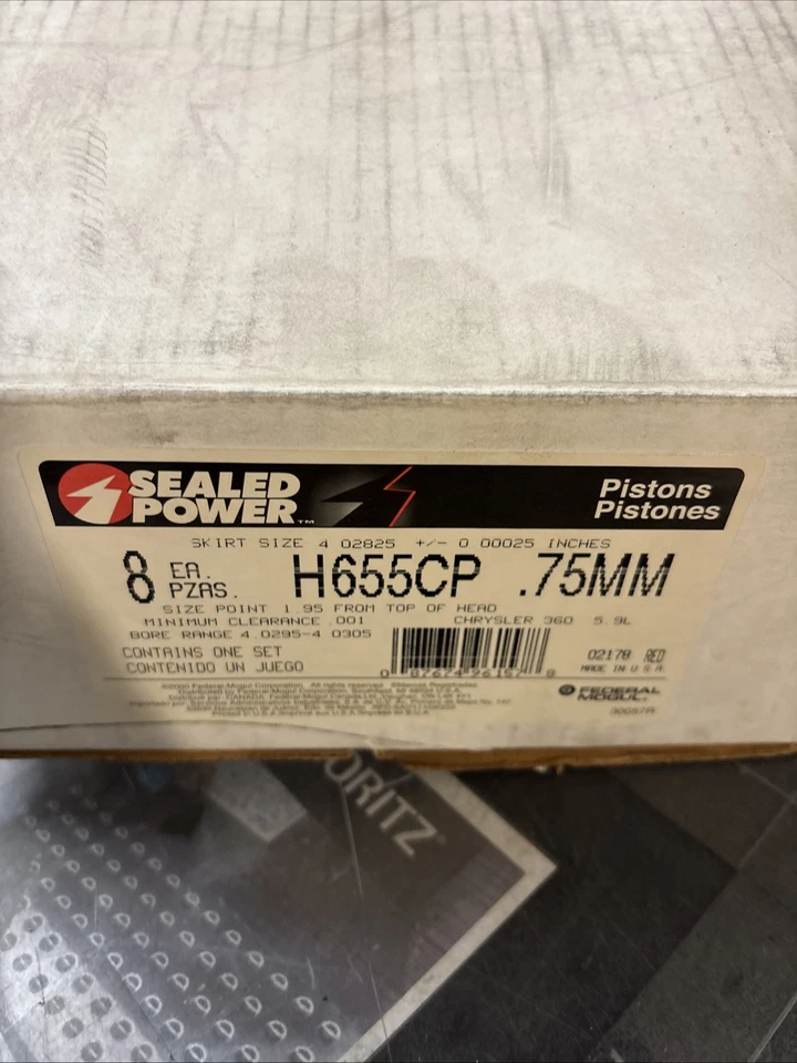 SPEED PRO 超共晶 H655CP.75 毫米活塞 8 件装道奇卡车 360 5.9 V8 — 第 2/4 张图片