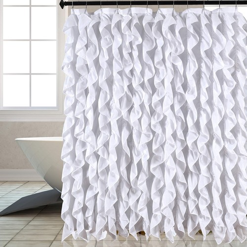 Waterfall Shabby Chic Ruffled Fabric Shower Curtainsize 72 x 72 inch White - Picture 2 of 5
